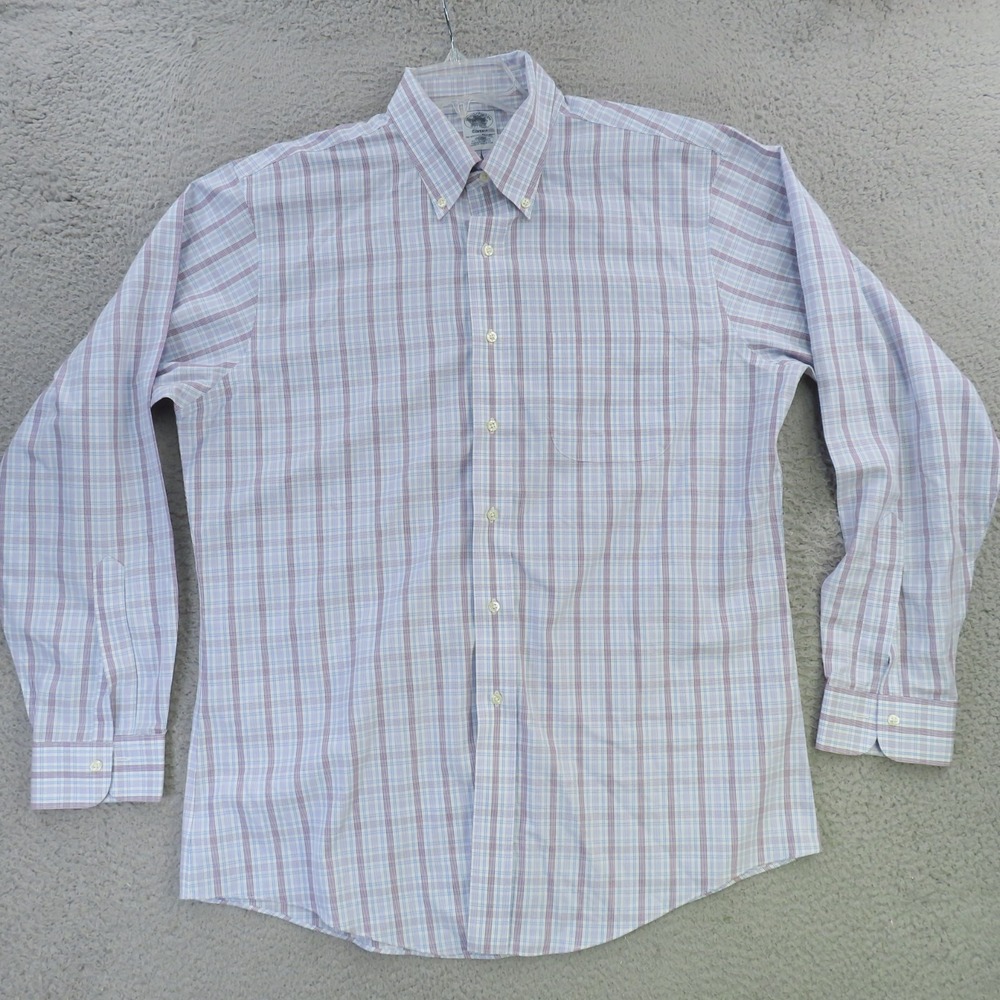 Brooks Brothers Shirt Mens Large 16.5 Purple Blue Long Sleeve Button Up 35